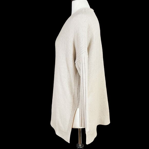 Vince Tunic Poncho Yak Sweater Sz XS Mix Ribbed 46 Bust Oversize Heather Oatmeal - Picture 1 of 13